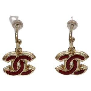 CHANEL Red Logo Earrings